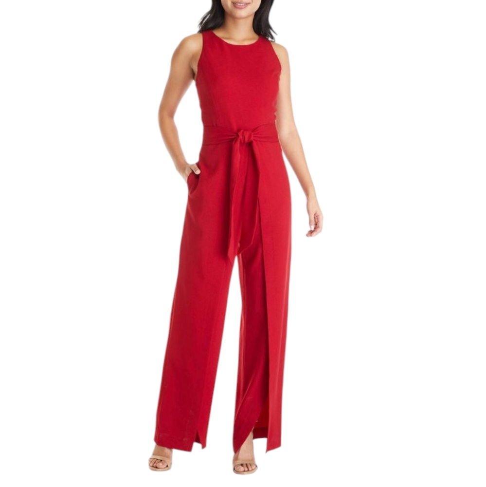 Nine West Red Sleeveless Tie-Waist Wide-Leg Jumpsuit - Picture 11 of 11